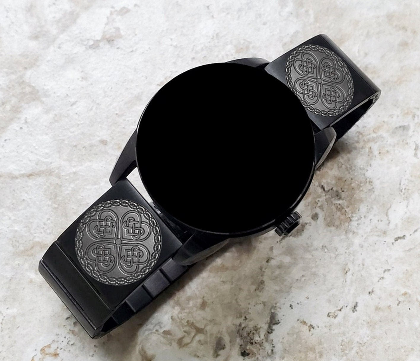 Engraved Watch Band Compatible with Samsung Galaxy Watch 3 45mm 46mm Gear S3 Frontier and Classic Black Stainless Steel Strap CC3 -B22